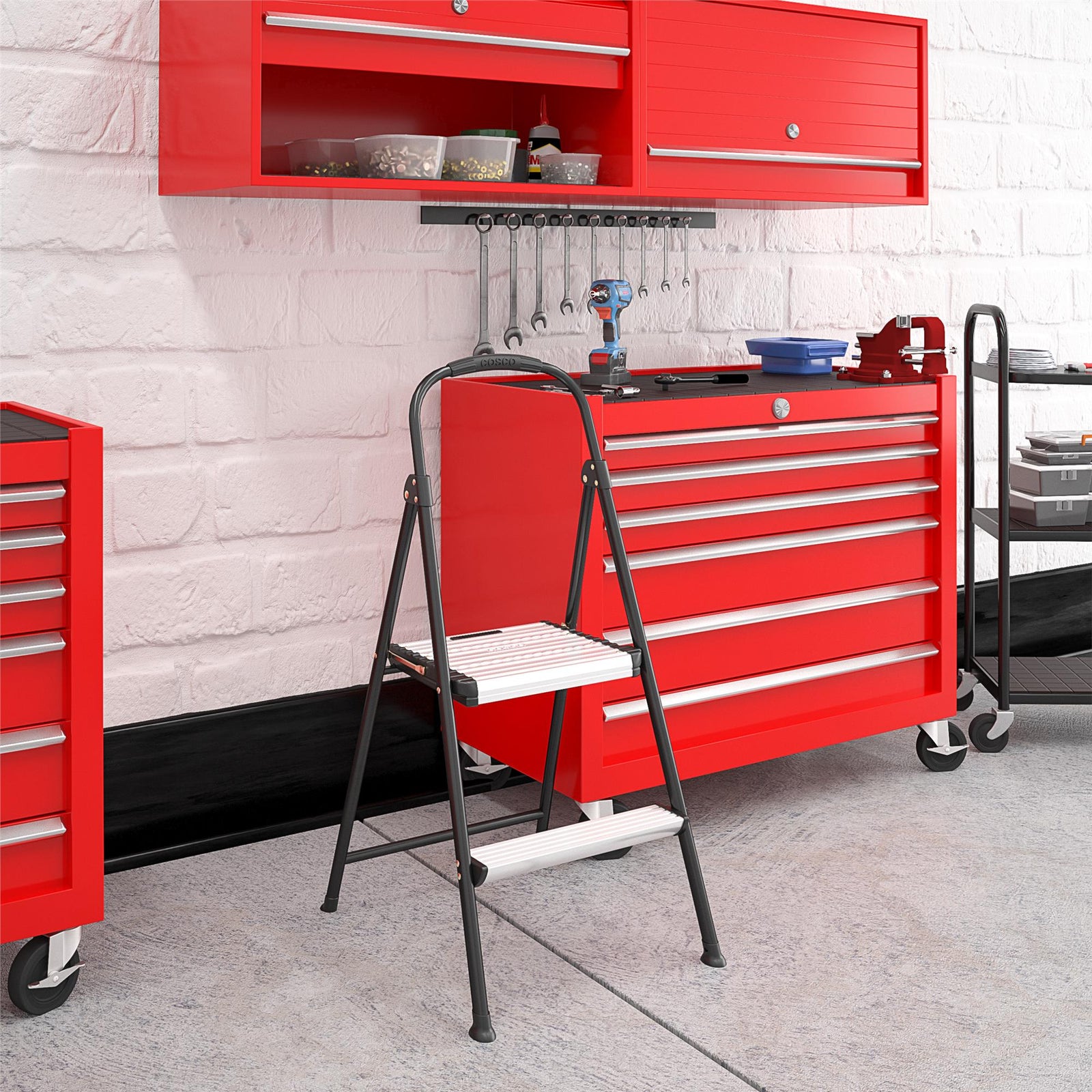 Two-Step Folding Step Stool with Rubber Hand Grip - Black