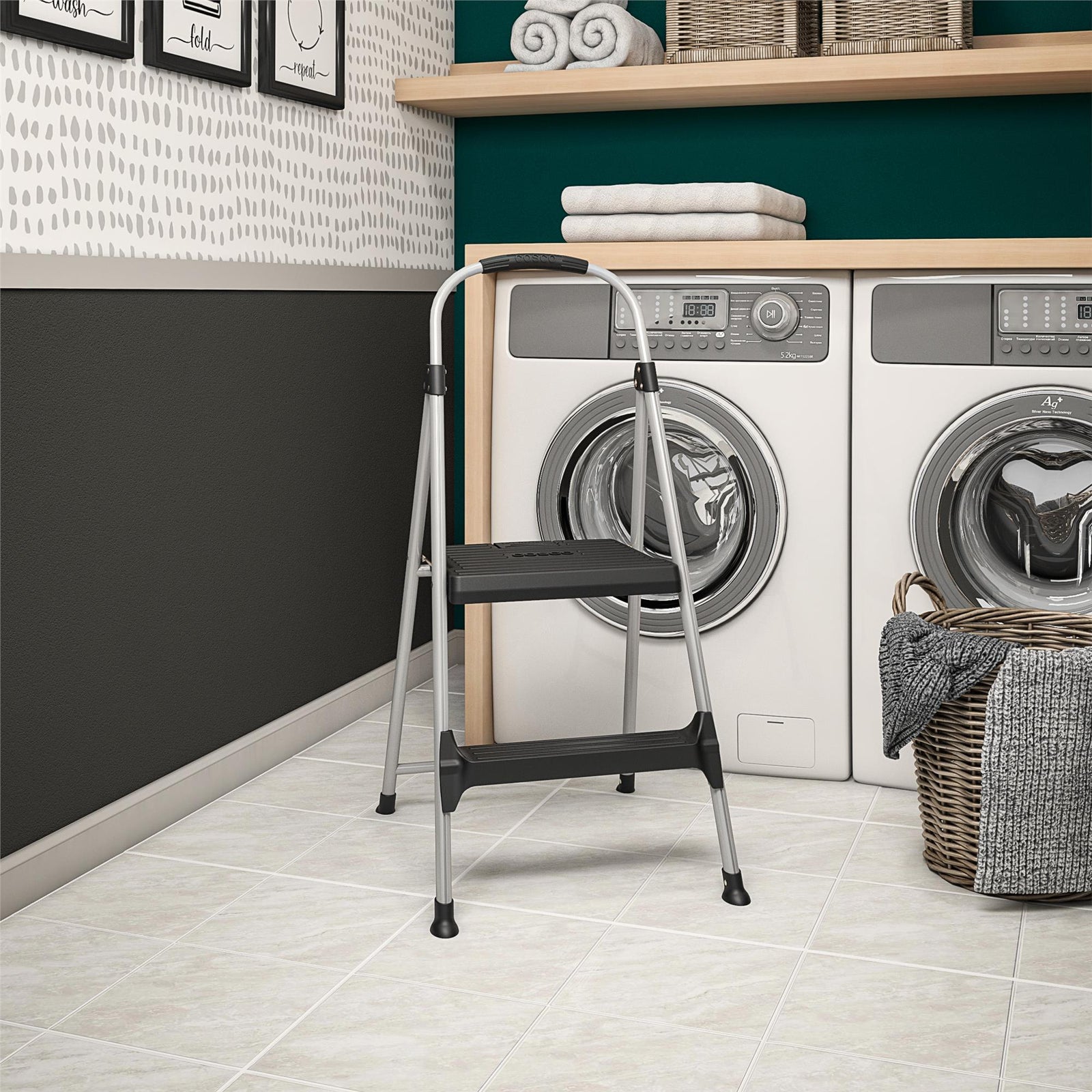 Two-Step Aluminum Step Stool with Plastic Steps - Aluminum/Black - 1-Pack