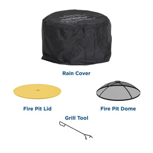 COSCO Outdoor 23" Round Wood Burning Fire Pit with Rain Cover and Accessories, Steel, Yellow - Yellow