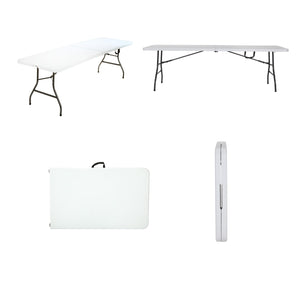 Deluxe 8 foot x 30 inch Fold-in-Half Blow Molded Table - White - 8’ FIH
