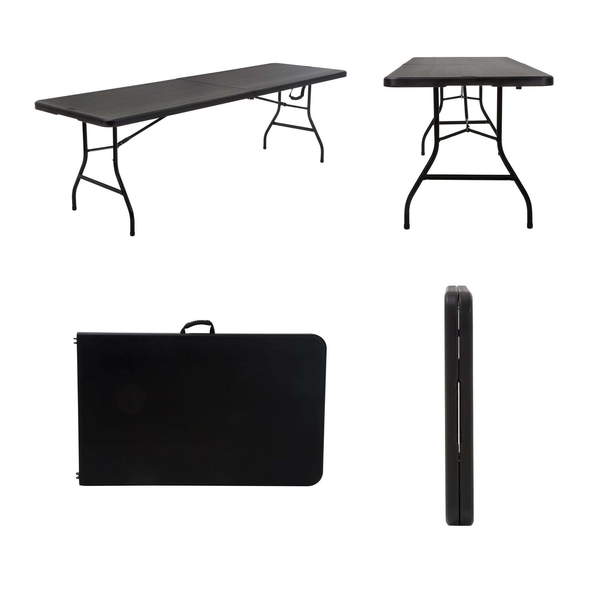 Deluxe 8 foot x 30 inch Fold-in-Half Blow Molded Table - Black - 8’ FIH