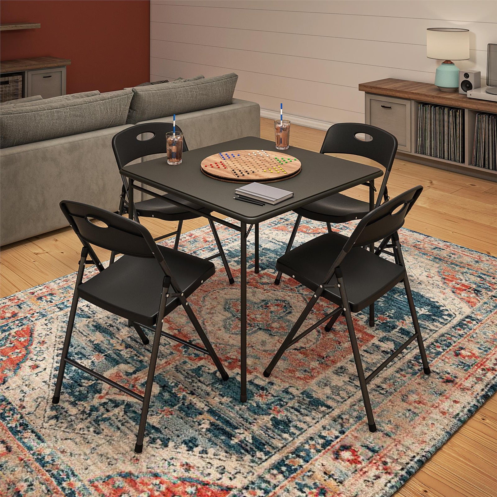 Solid Resin Plastic Folding Chair - Black - 4-Pack