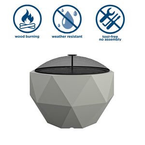 COSCO Outdoor 25" Geo Wood Burning Fire Pit with Rain Cover and Accessories, Ceramic, Gray - Gray