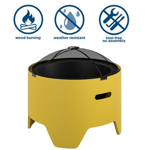 COSCO Outdoor 23" Round Wood Burning Fire Pit with Rain Cover and Accessories, Steel, Yellow - Yellow