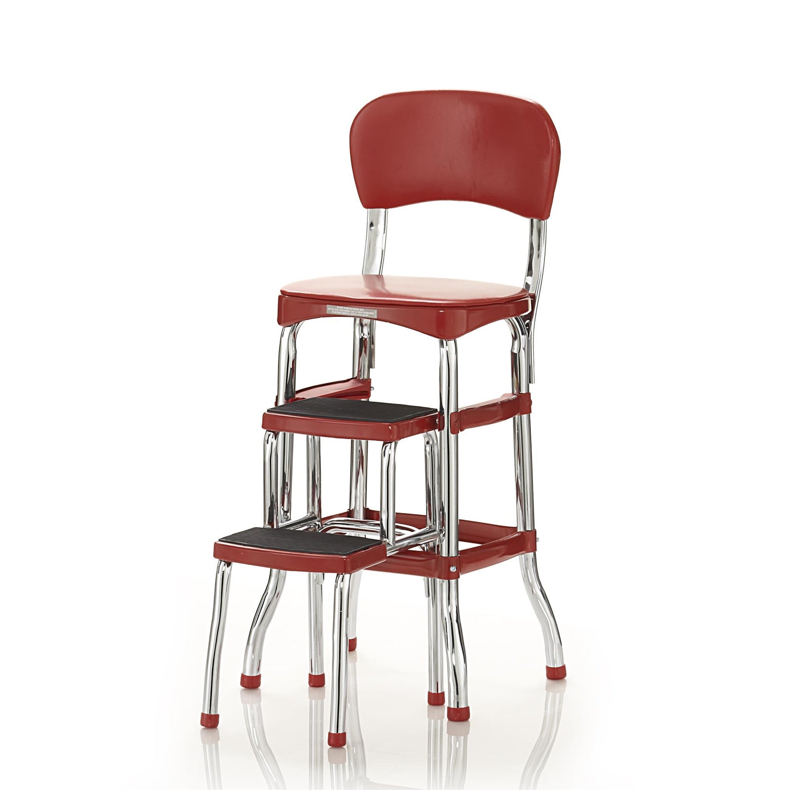 Stylaire Retro Chair + Step Stool with Pull-Out Steps - Red - 1-Pack